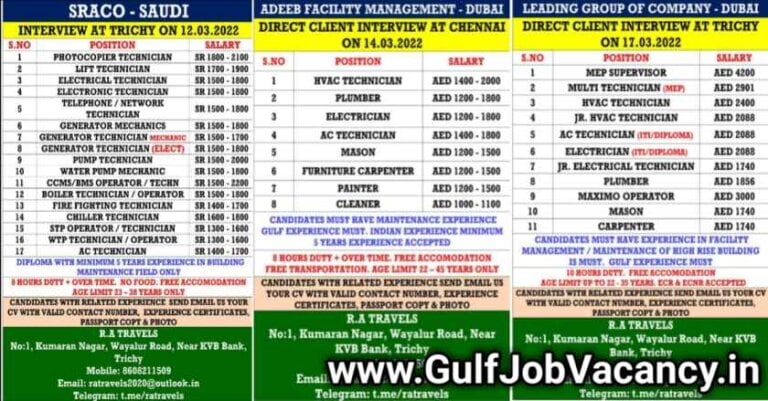 Gulf Jobs Trichy Interview | RA Travels