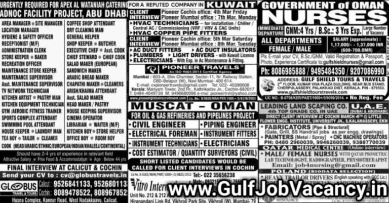 Malayala Classified Gulf Jobs Today 02 March 2022