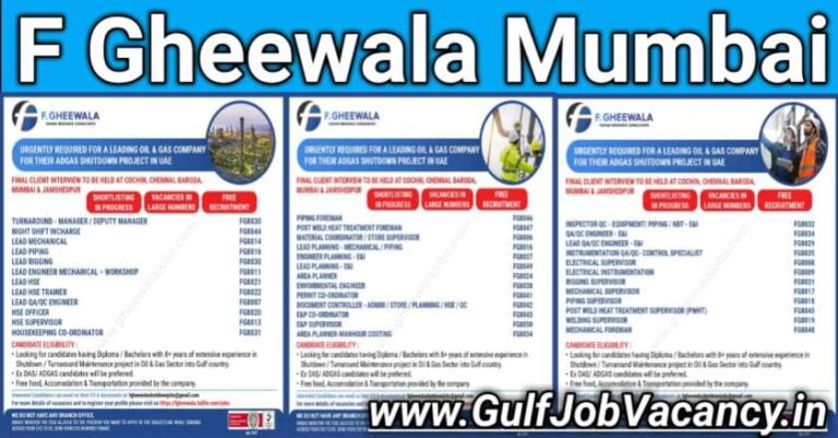 Gulf Free Recruitment Jobs | F Gheewala