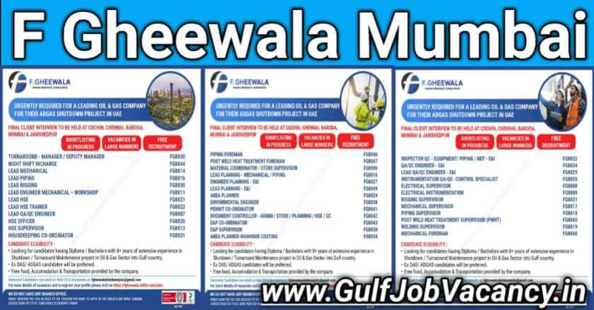 Read more about the article Gulf Free Recruitment Jobs | F Gheewala