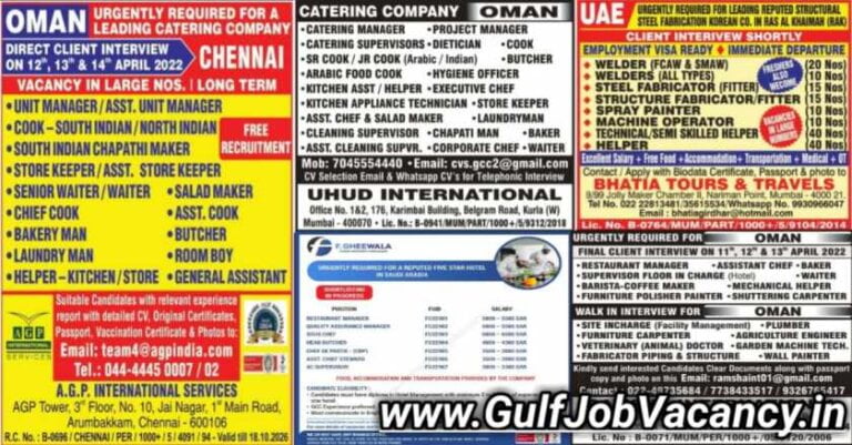 Gulf Job Today | Chennai & Mumbai Interviews