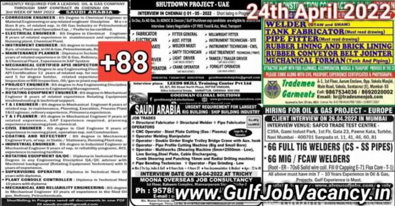 Gulf Job Vacancies Newspaper 24 April 2022