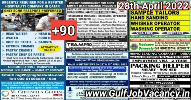 Gulf Job Vacancies Newspaper 28 April 2022