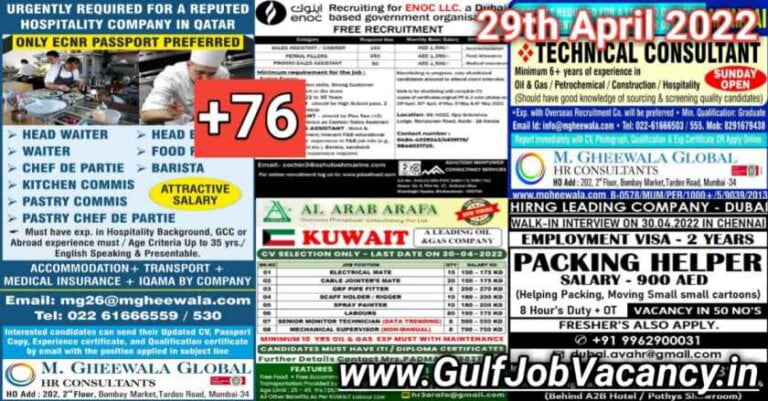 Gulf Job Vacancies Newspaper 29 April 2022