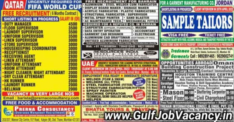Gulf Job Vacancies Newspaper | Mumbai Interviews
