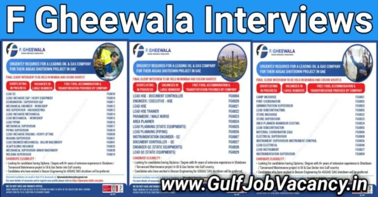 Gulf Jobs F Gheewala | UAE And Oman Vacancies