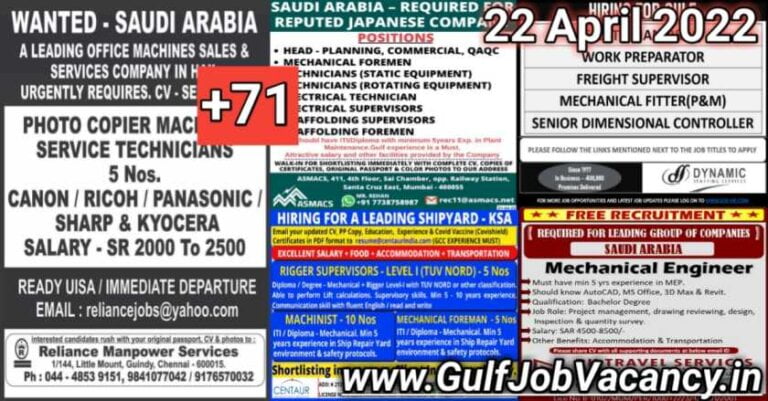 Gulf Jobs Newspaper Vacancies 22 April 2022