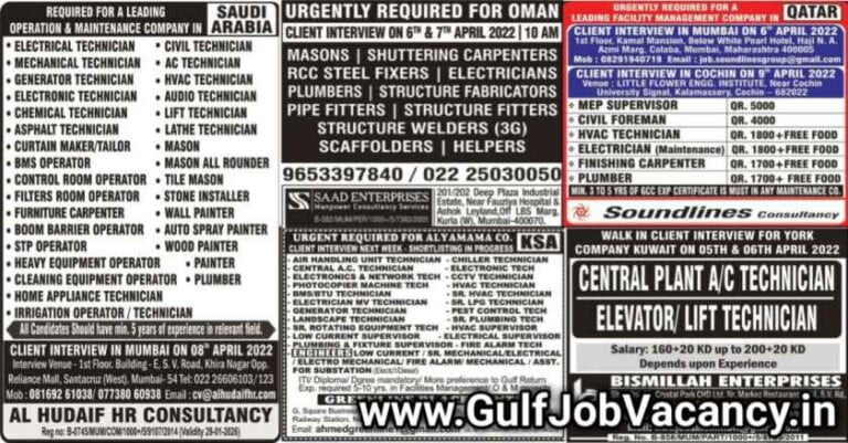 Gulfjobpaper – Mumbai Interviews | 500+ Vacancies