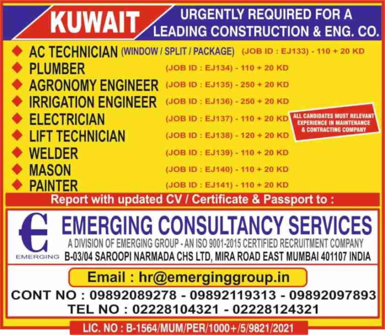 Kuwait Vacancies | Mumbai Walkin Interviews
