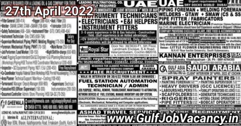 Malayala Classified Gulf Jobs Newspaper 27 April 2022