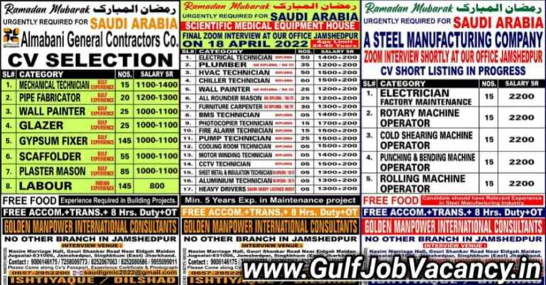 Saudi Arabia Vacancies | GMIC Jamshedpur Gulf Jobs