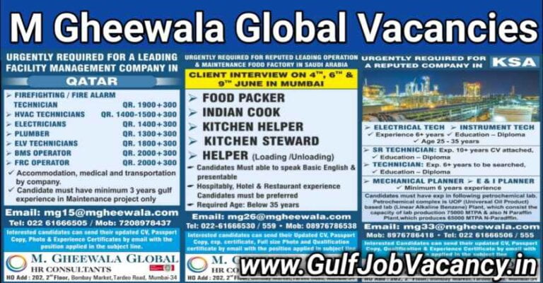 Gheewala Global | Vacancies For Gulf