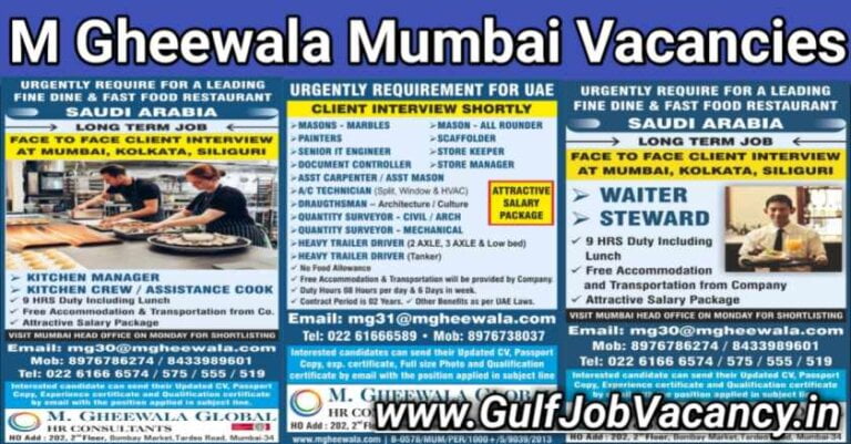 Gheewala Mumbai Job Vacancy | Gulf Jobs