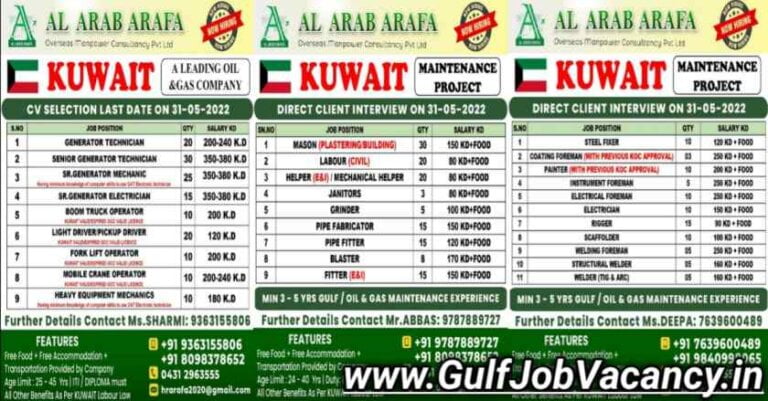 Gulf Interview Trichy – Maintenance Project Jobs