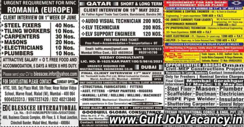 Gulf Job Mumbai Interview 2022