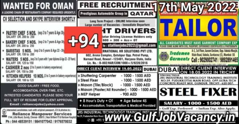 Gulf Job Vacancies Newspaper 17 May 2022