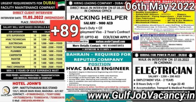 Gulf Job Vacancies Paper Today 06 May 2022