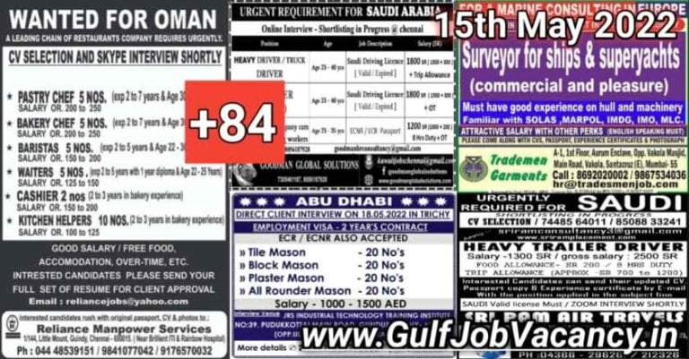Gulf Job Vacancy Today Paper 15 May 2022