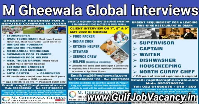 M Gheewala Global | Gulf Jobs Interview