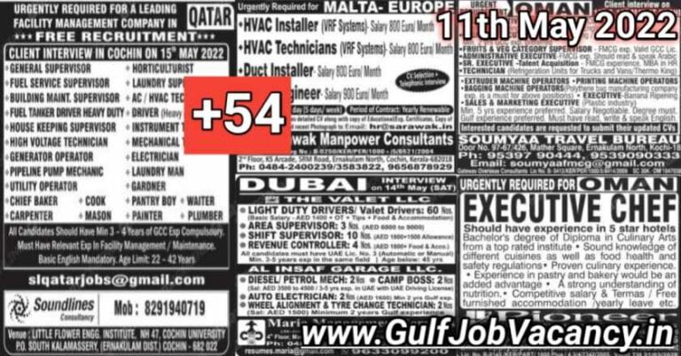 Malayala Classified Gulf Jobs Newspaper 11 May 2022