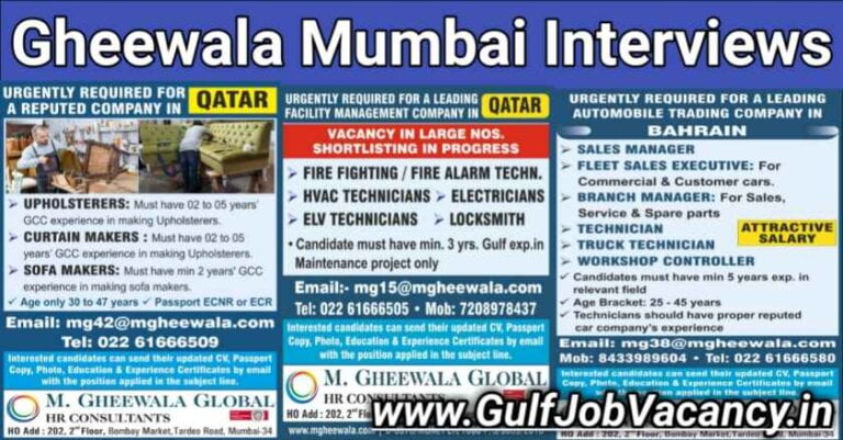 Mumbai Gulf Job Vacancies | More Than 800+ Jobs