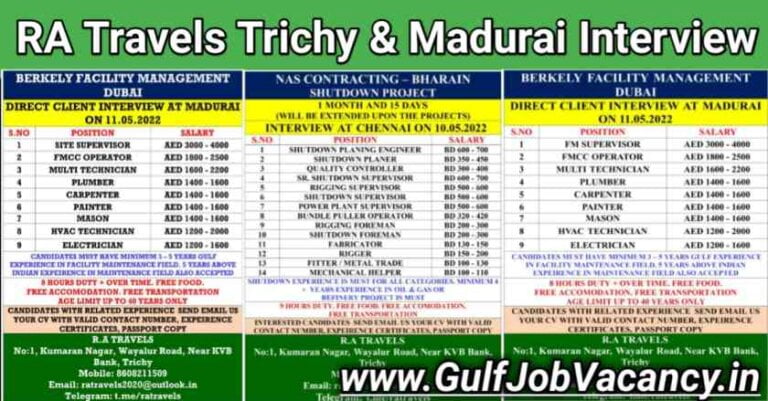 RA Travels Trichy | UAE Vacancies