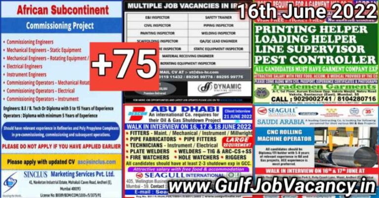 Gulf Job Vacancies Newspaper 16 June 2022