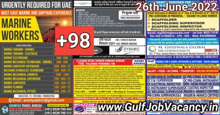 Gulf Job Vacancies Newspaper 26 June 2022