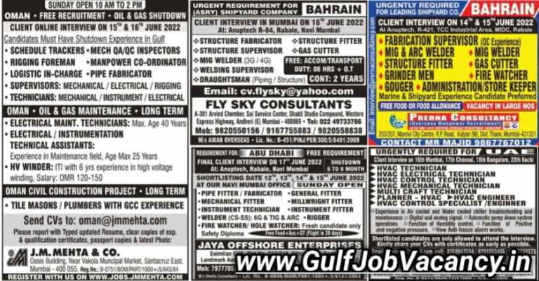 Gulf Job Vacancy Today – Free Visa