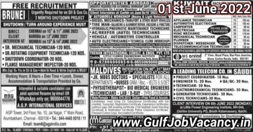 Malayala Classified-Gulf Jobs 01st June 2022