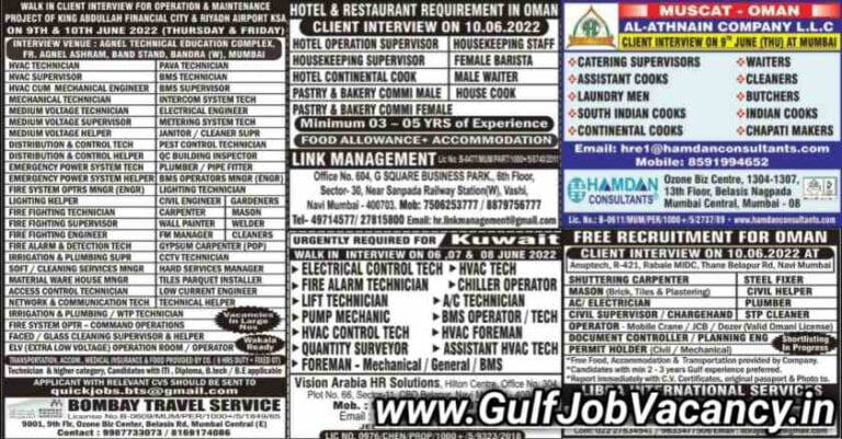 Mumbai Gulf Job Paper | Free Interview