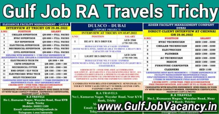 RA Travels | Vacancies For Dubai, Qatar & Oman