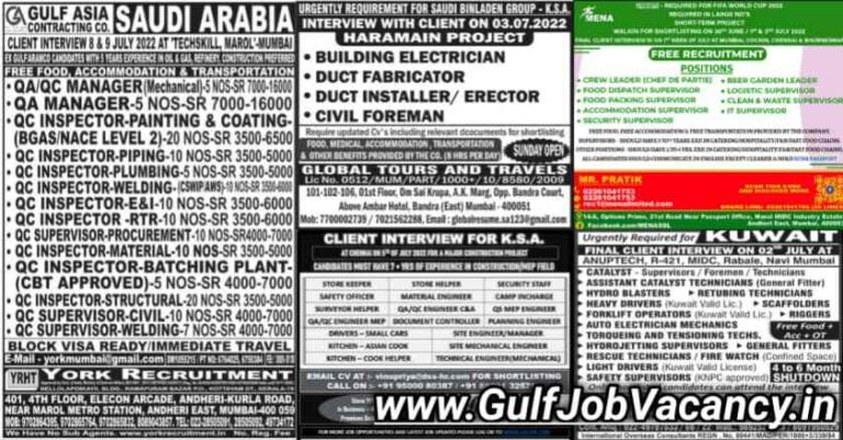 Gulf Job Paper Today | Mumbai Newspaper
