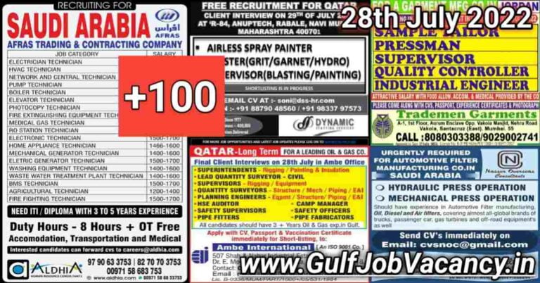 Gulf Job Vacancies Newspaper 28 July 2022