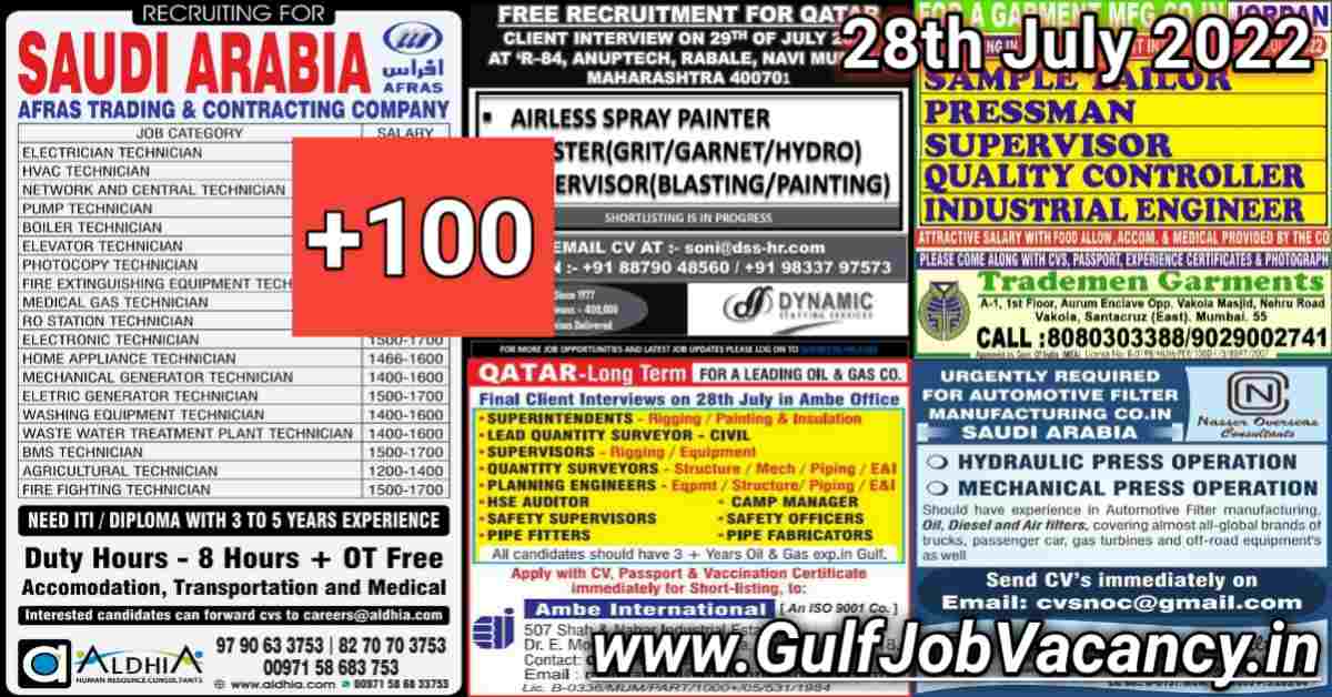 Gulf Job Vacancies Newspaper 28th July 2022