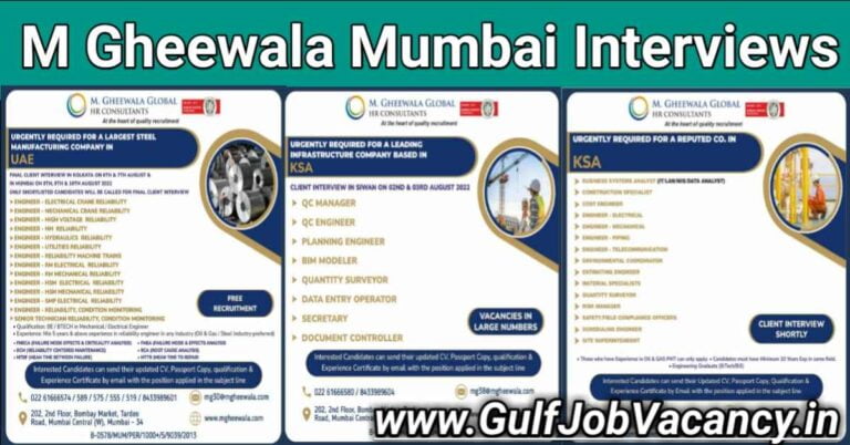 Gulf Jobs | M Gheewala Mumbai Walkin