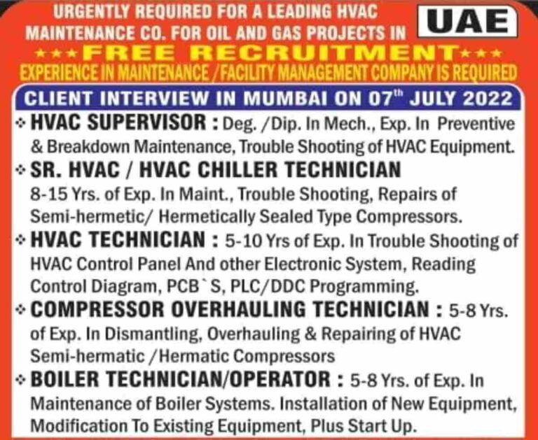 UAE Free Visa | Hiring HVAC Maintenance Company