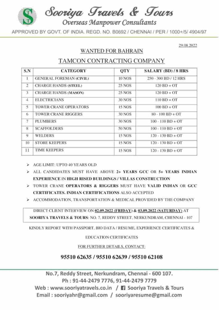Gulf Hiring | Want Tamcon Contracting Company