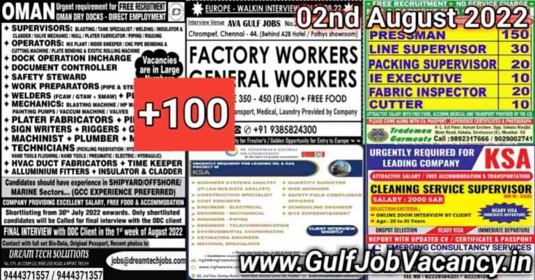 Gulf Job Vacancies Newspaper 02 August 2022