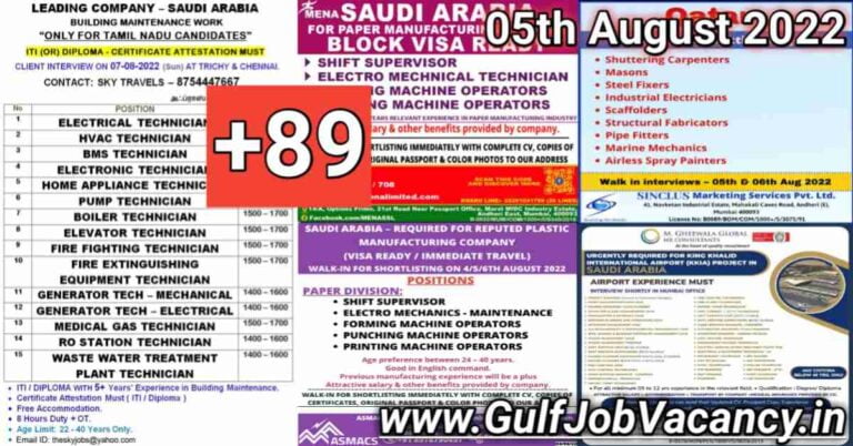 Gulf Job Vacancies Newspaper 05 August 2022