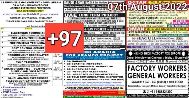 Gulf Job Vacancies Newspaper 07 August 2022