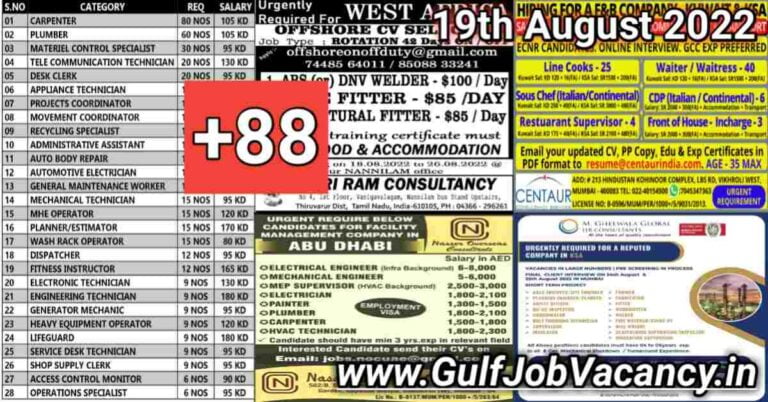 Gulf Job Vacancies Newspaper 19 August 2022