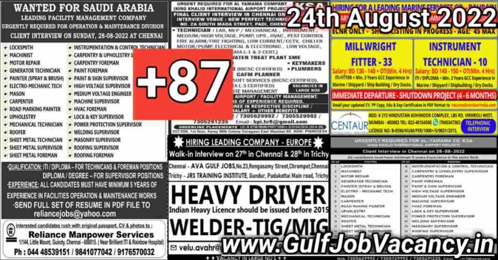 Gulf Job Vacancies Newspaper 24th August 2022