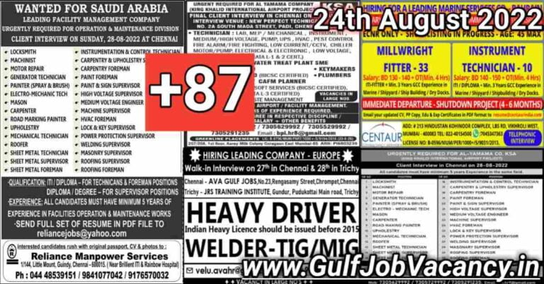 Gulf Job Vacancies Newspaper 24 August 2022
