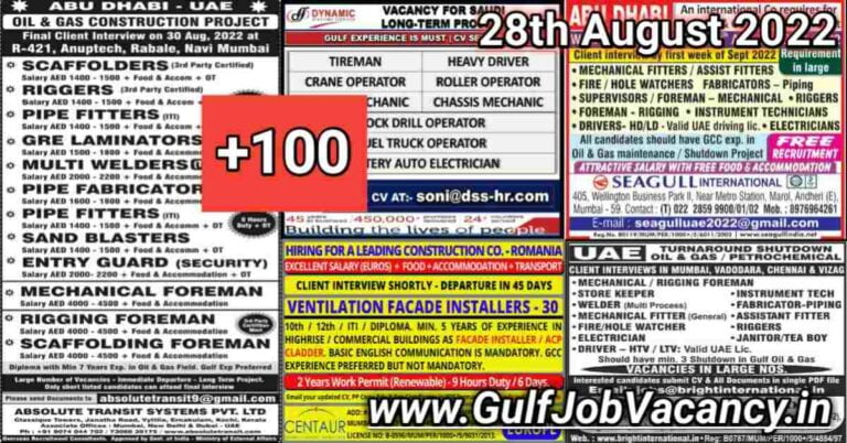 Gulf Job Vacancies Newspaper 28 August 2022