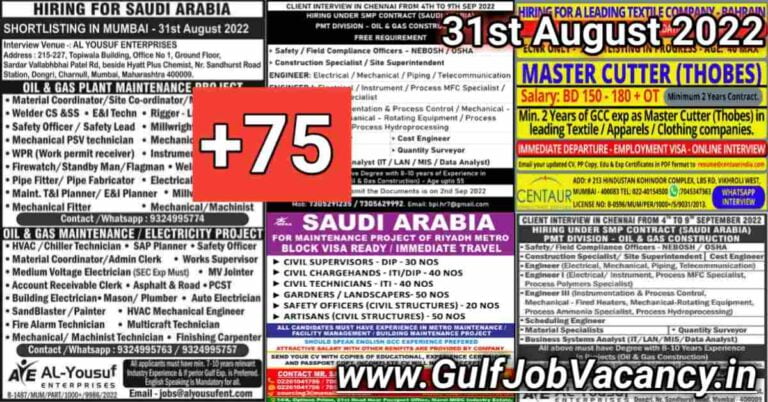 Gulf Job Vacancies Newspaper 31 August 2022
