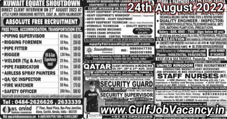Malayala Classified Gulf Jobs Newspaper 24 August 2022