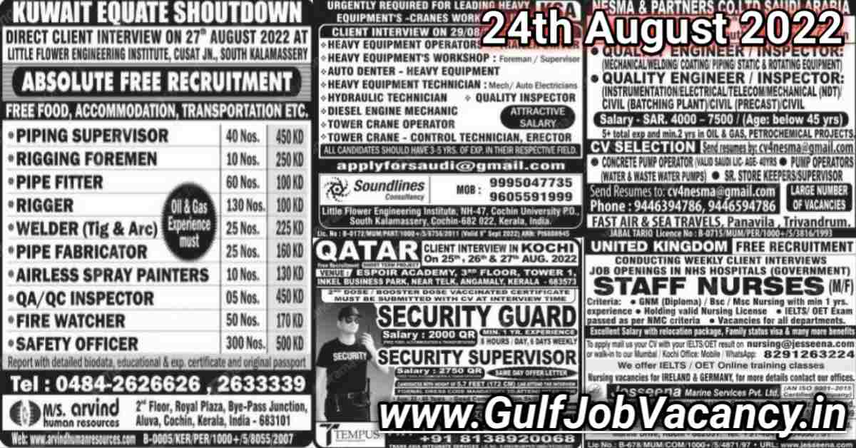 Malayala Classified Gulf Jobs Newspaper 24th August 2022