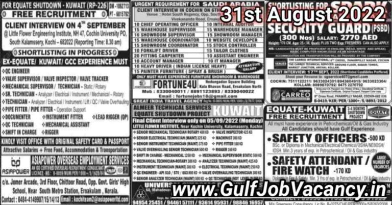 Malayala Classified Gulf Jobs Newspaper 31 August 2022