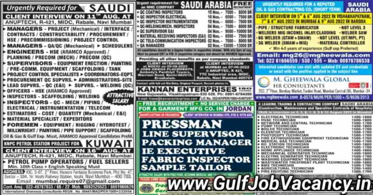 Mumbai Gulf Paper Jobs | Overseas Interviews